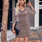 Glitter Ruched Cowl Neck Wrap Dress