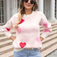 Heart Round Neck Droppped Shoulder Sweater