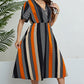 Mixed Print Striped Flutter Sleeve Dress