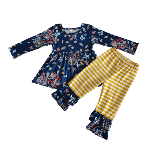 Navy/Mustard Floral Ruffle Set