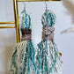 Fringe Yellow, Blue, Brown, and White Chandelier Earrings