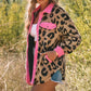 Leopard Contrast Teddy Shacket with Pockets